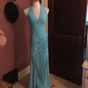 Mermaid Blue Halter Tie jumpsuit.